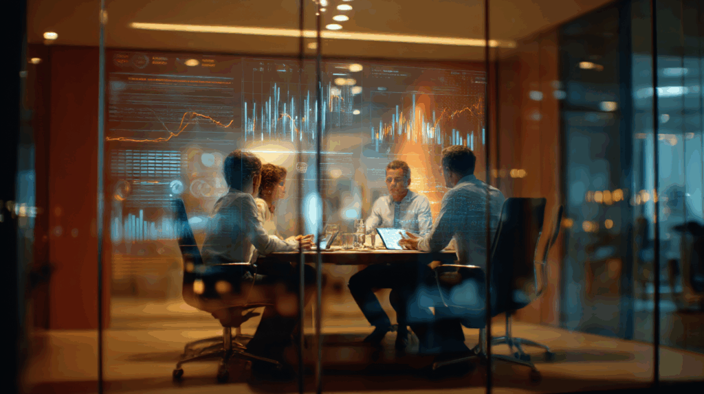 B2B-Meeting mit KPI-Dashboards – symbolisiert erfolgreiche Vertriebsstrategien