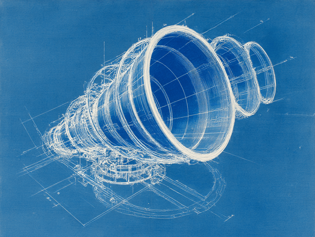 echnischer Bauplan eines Sales Funnels – symbolisiert Struktur, Planung und Systematik in der Funnel-Optimierung“