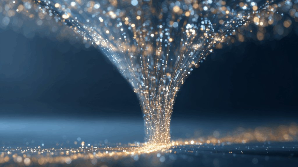 Leuchtender digitaler Sales Funnel mit Datenströmen – Symbol für B2B-Leadgenerierung